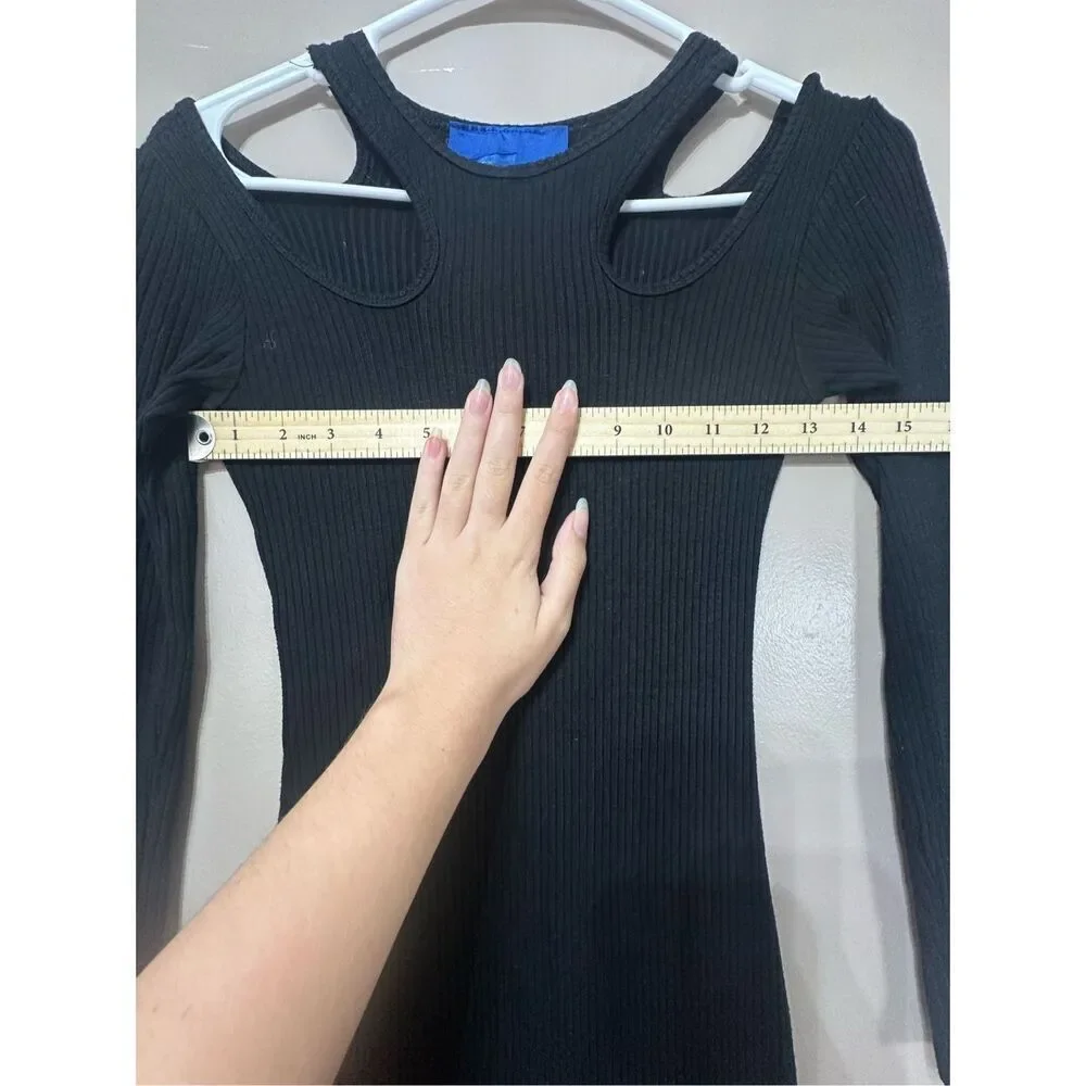 NWOT SIMON MILLER Space Rib-Knit Shoulder Cut Out Black Maxi Dress Women's XS